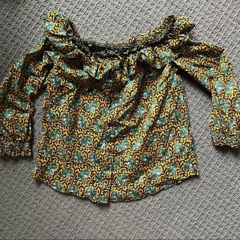 J Crew Ratti Elephant Print Off-the-Shoulder Top